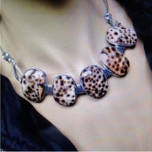Beautiful, Chunky, Handcrafted, Wired Spotted Brown Shells 20in Necklace